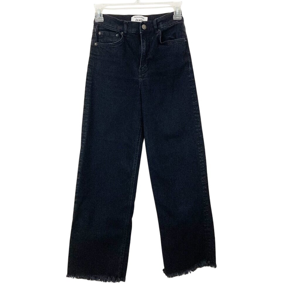 Reformation Jeans Emma High Rise Wide Leg Jean Size 25 Black Organic Cotton‎